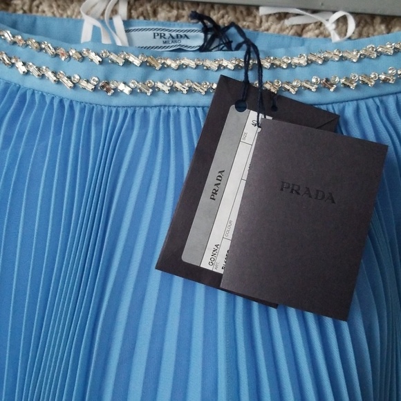 Prada Pleated Maxi Skirt Jewel Crystal Waist - Picture 3 of 6